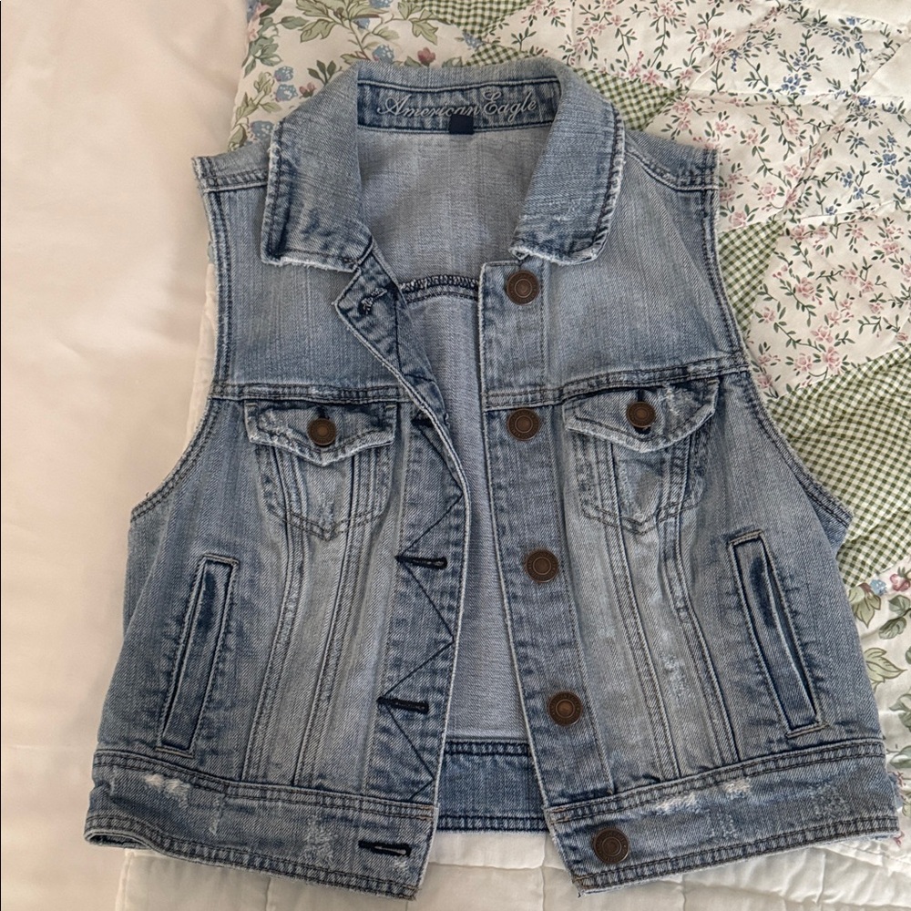 American Eagle Light Blue Denim Vest